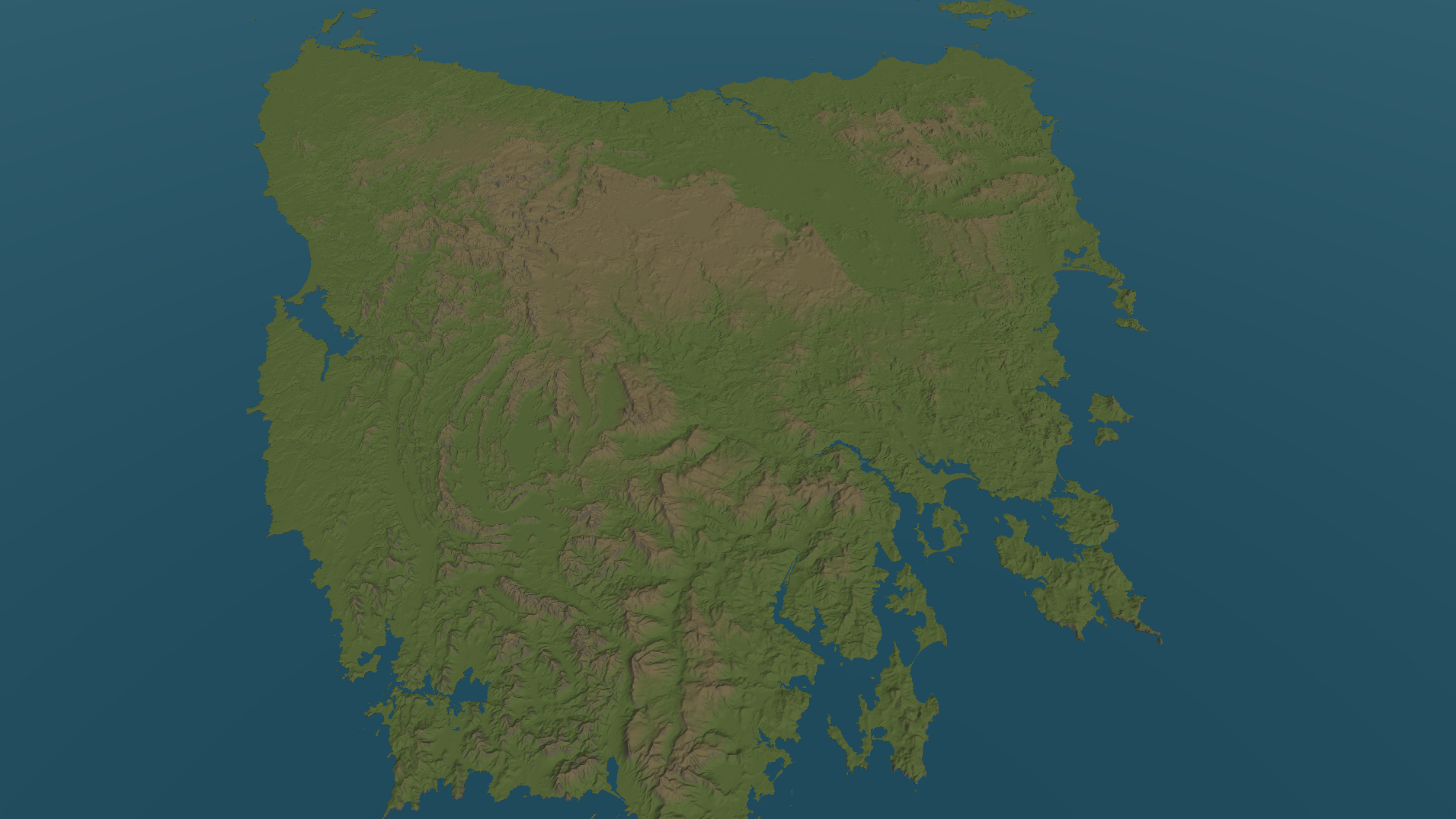 Full rendered terrain map of Tasmania, including King Island and the Furneaux Group
